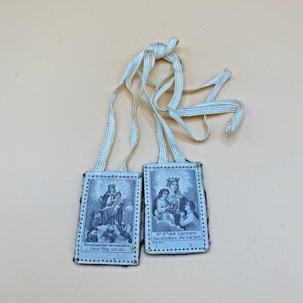 Vintage Catholic Scapular Necklace Our Lady Of Mt Carmel Italy